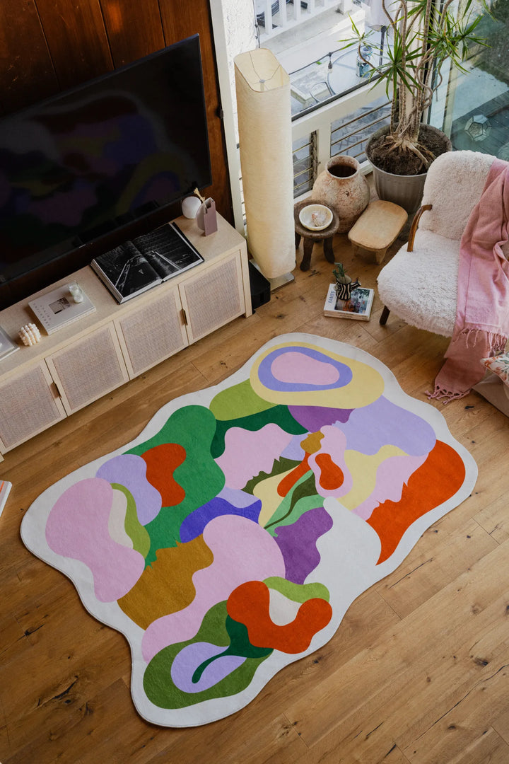 Lany Space x Maggie Stephenson Irregular Bloomland Unity Pastel Rug, 5'x7', in the living room