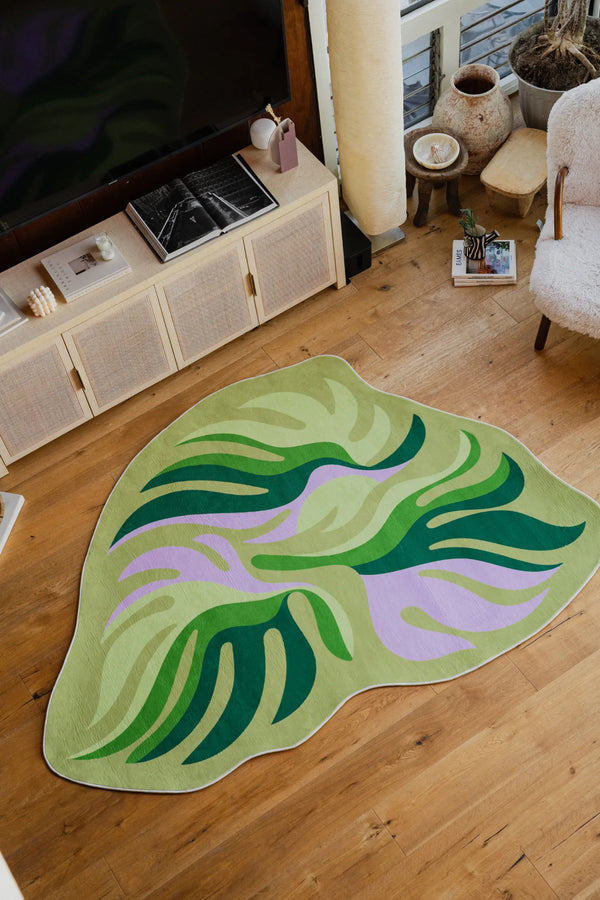 Lany Space x Maggie Stephenson Irregular Botanical Leaves Rug, 5'x7', in the living room