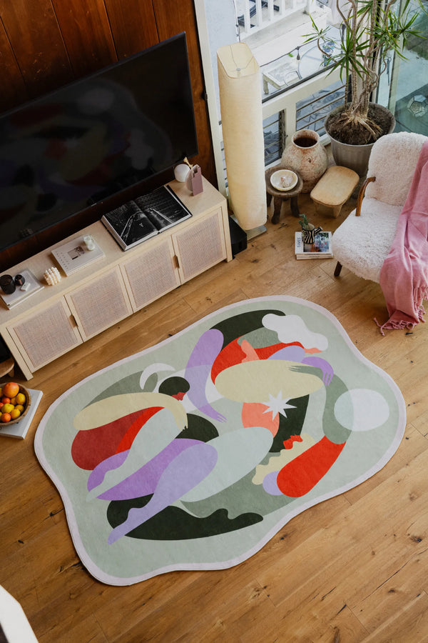 Lany Space x Maggie Stephenson Unique Shaped Moongrove Community Pastel Rug, 5'x7', in the living room