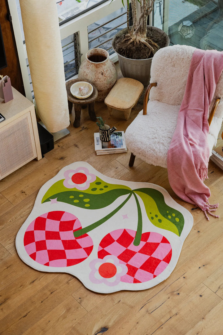 Irregular Pink & Red Checkered Cherry Rug by Jessica Miller – Lany Irregular Pink & Red Checkered Cherry Rug by Jessica Miller – Lany