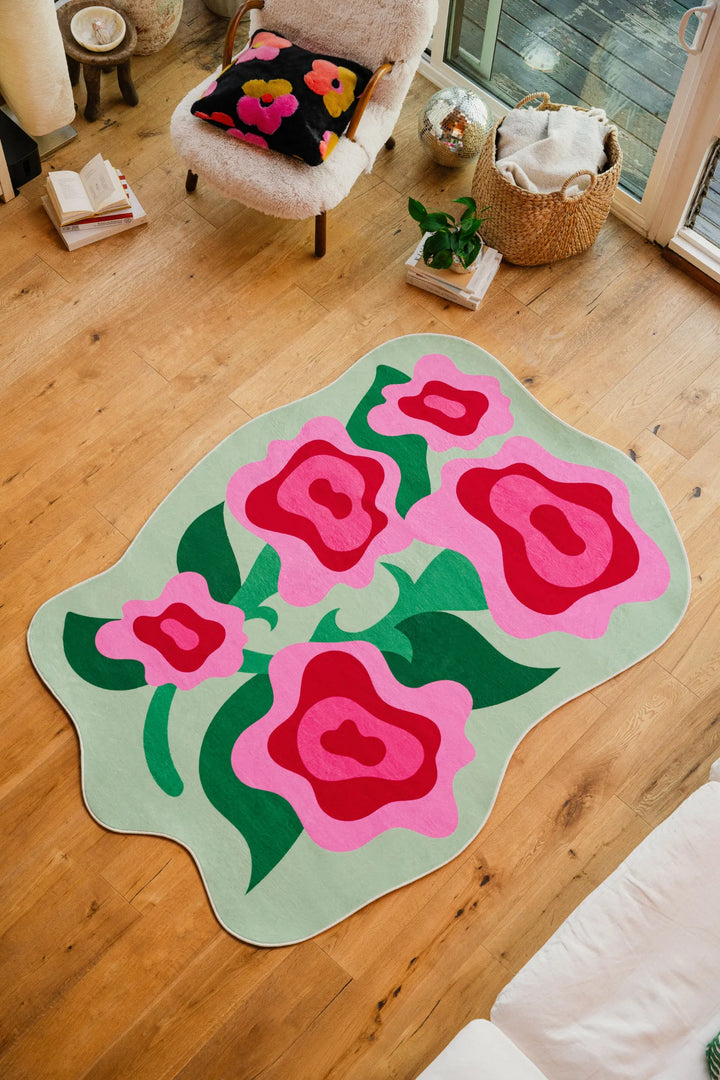 Lany Space x Maggie Stephenson Irregular Rose Garden Floral Rug, 5'x7', in the living room