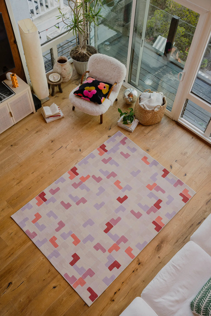 Lany Space x Jonnie Li Modern Mosaic Pink Pastel Rug in size 5' x 7'