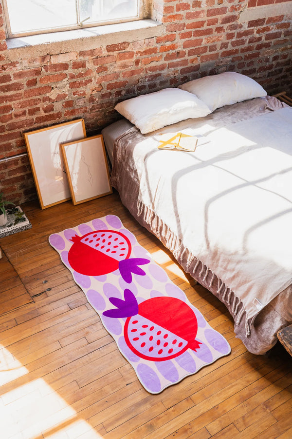 Red and Purple Pomegranate Fruit Area Rug by Shayla Goethe