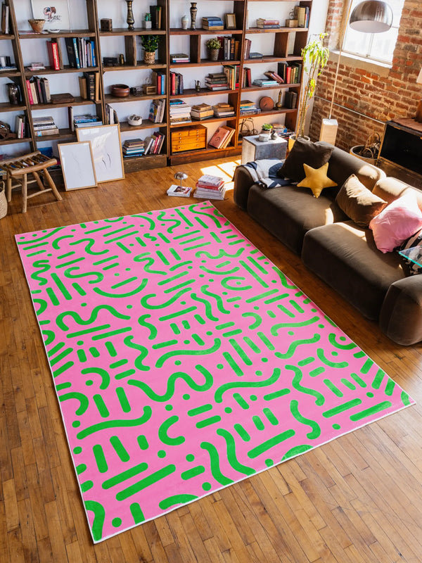 Pink and Green Retro Graphic Area Rug by Shayla Goethe