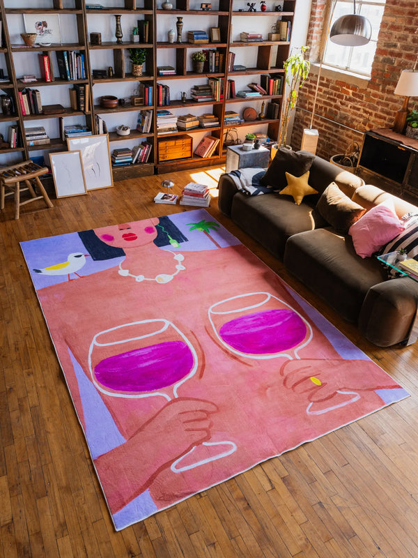 Funky Wine and Woman Art Rug by Nimei