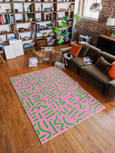 Pink and Green Retro Graphic Area Rug by Shayla Goethe – Lany Space
