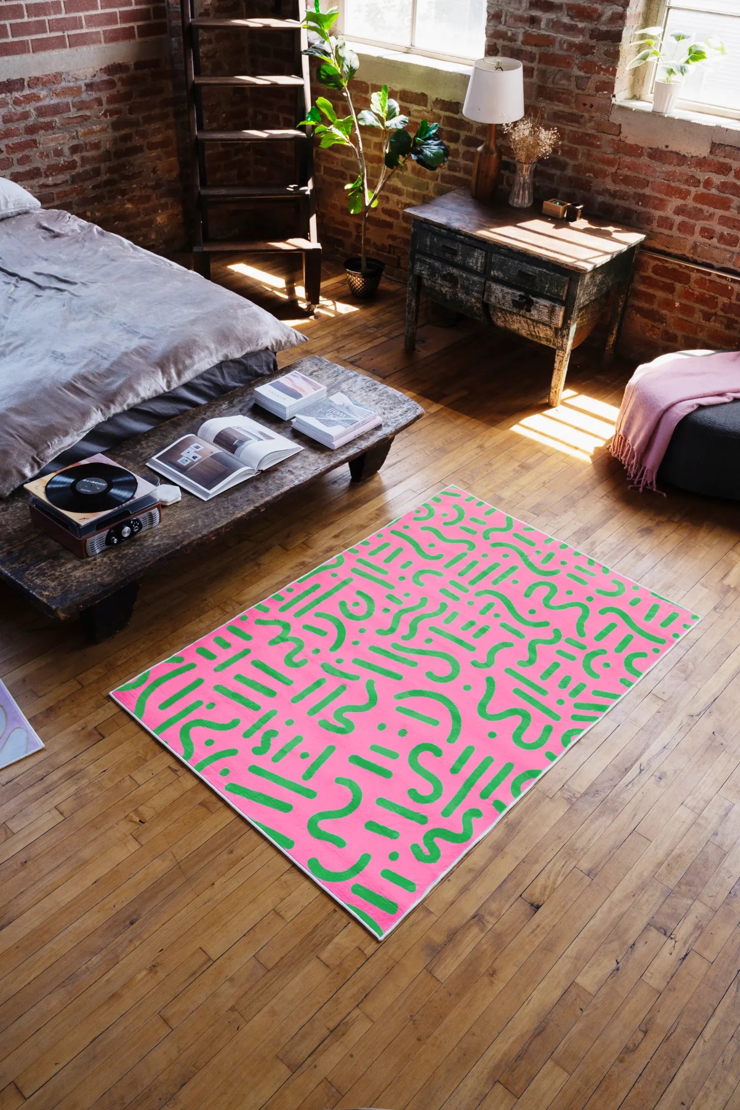 Pink and Green Retro Graphic Area Rug by Shayla Goethe – Lany Space