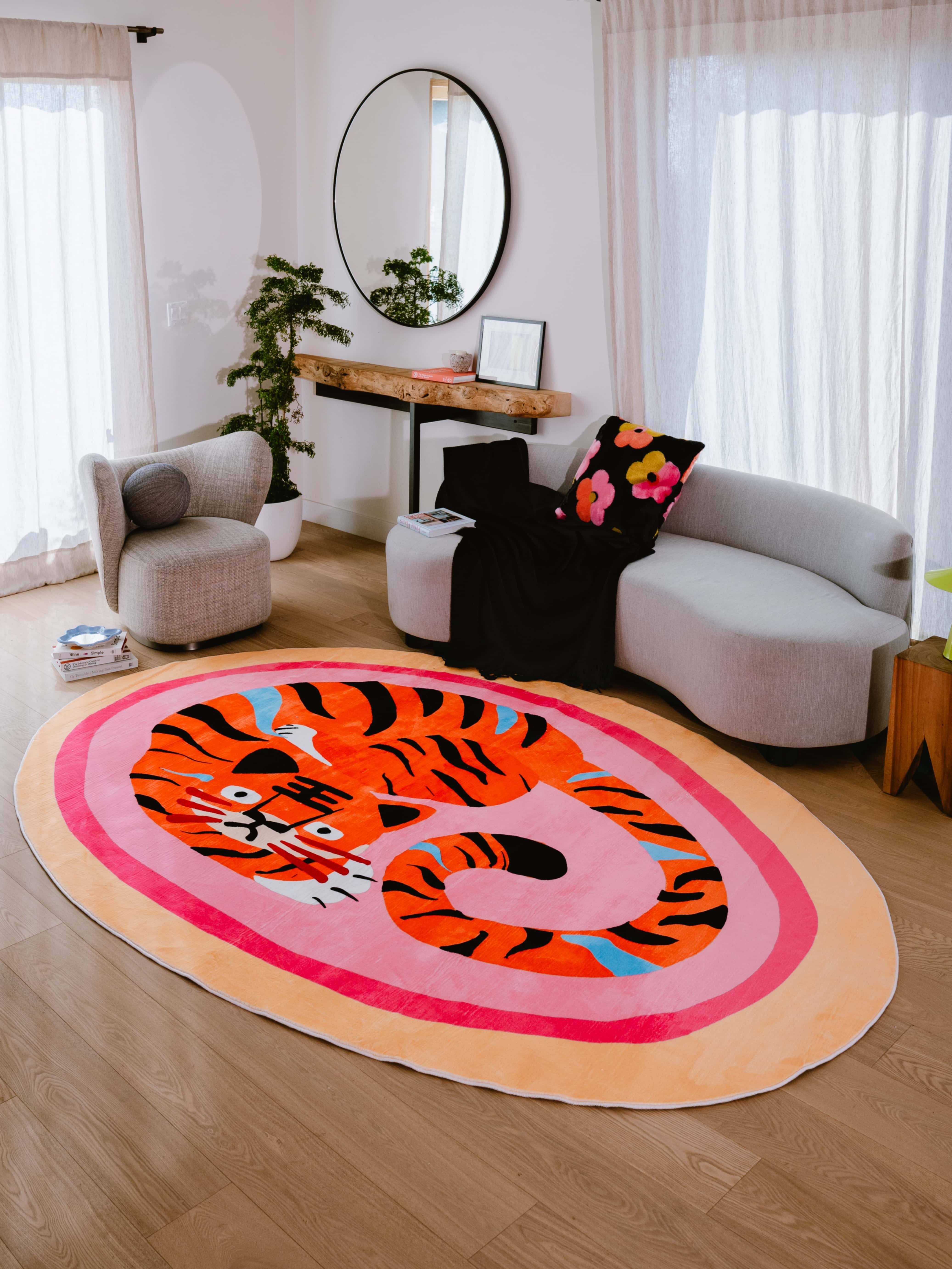 Green Base Oval Tiger Area Rug by Lu Yang – Lany Space