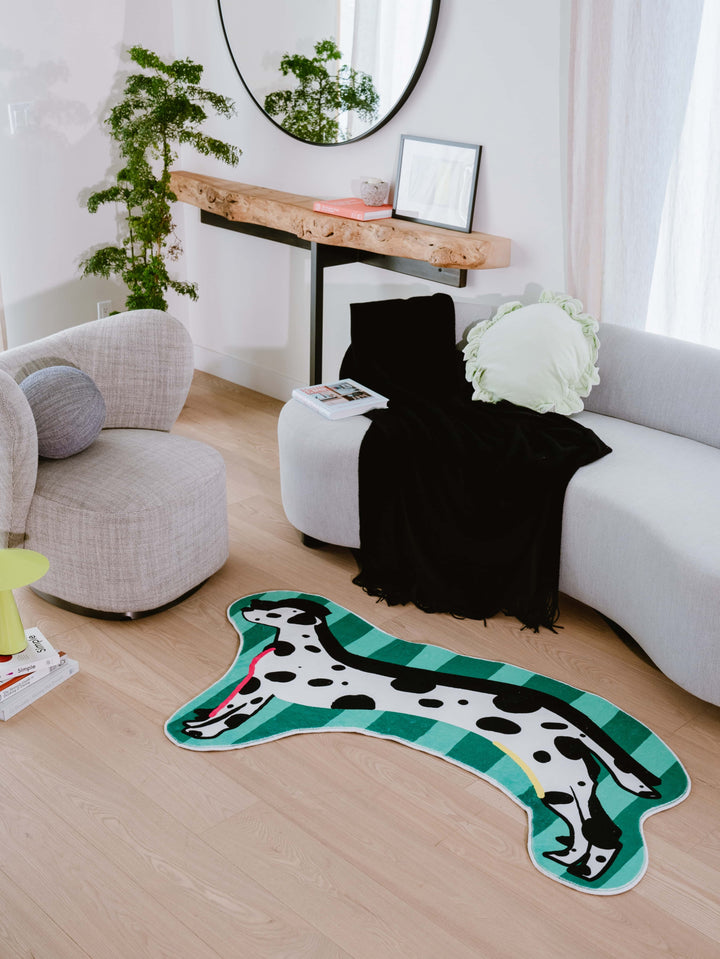 LanySpace Green Irregular Shaped Dalmatian Runner in Living Room