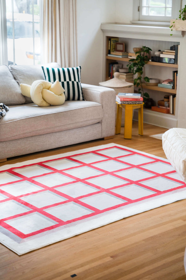 Red Grid Area Rug