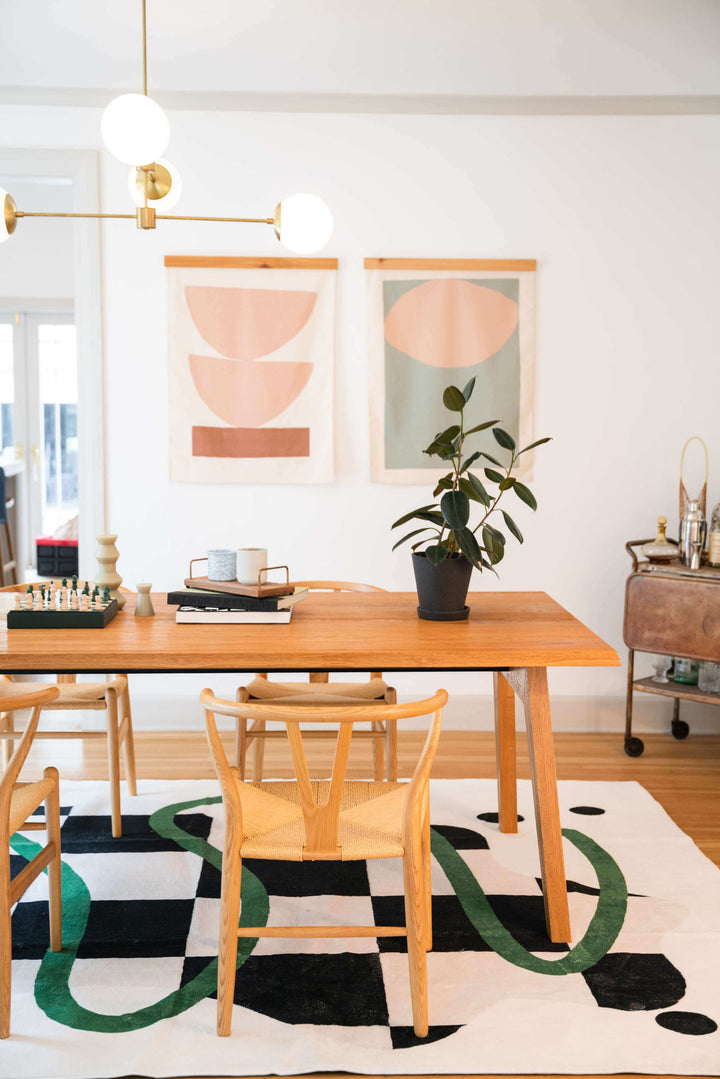 LanySpace Black White Checkered Rug in Dining Room