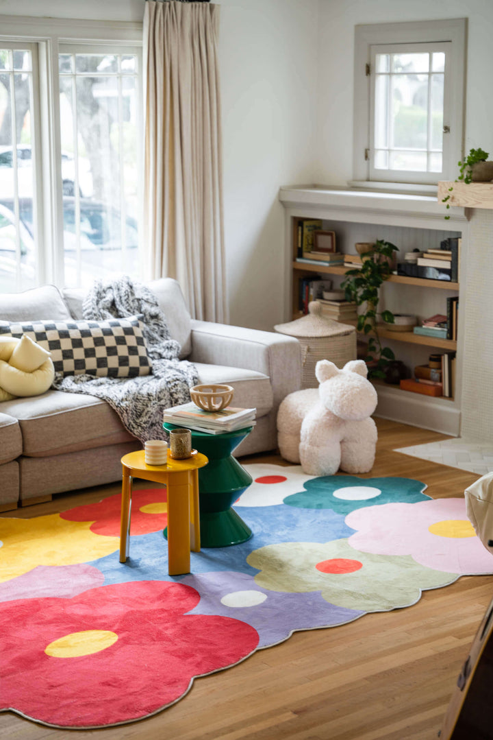 Side tables on LanySpace Funky Flowers Rug, 7x10, in living room