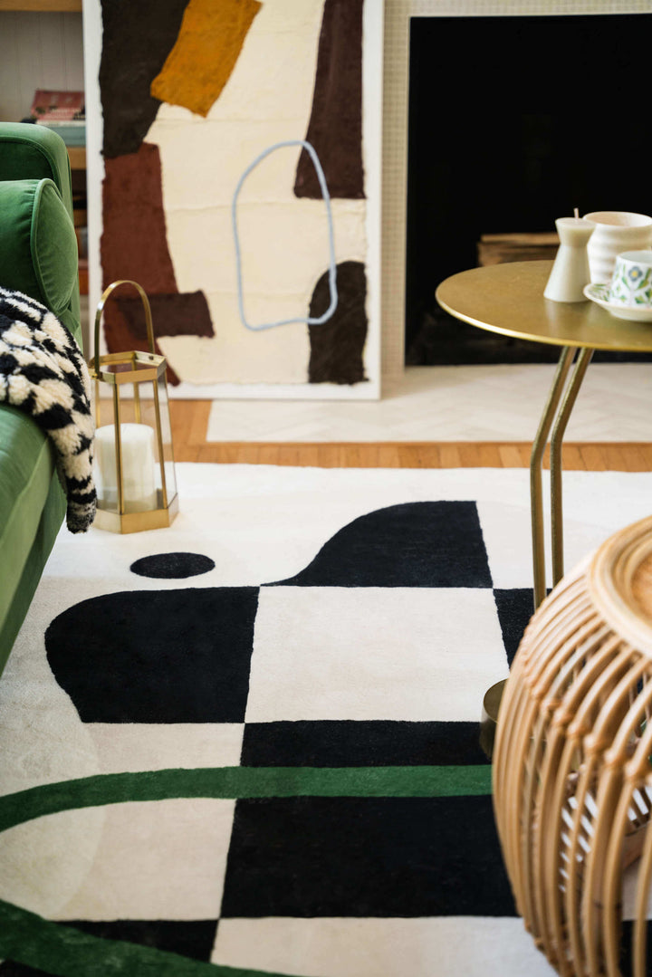 Cozy Area with LanySpace Black and White Checkered Rug