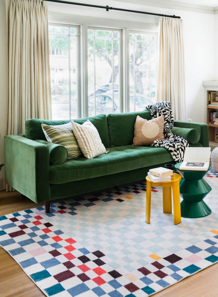 LanySpace Pixel Multicolor Checkered Rug in the Living Room
