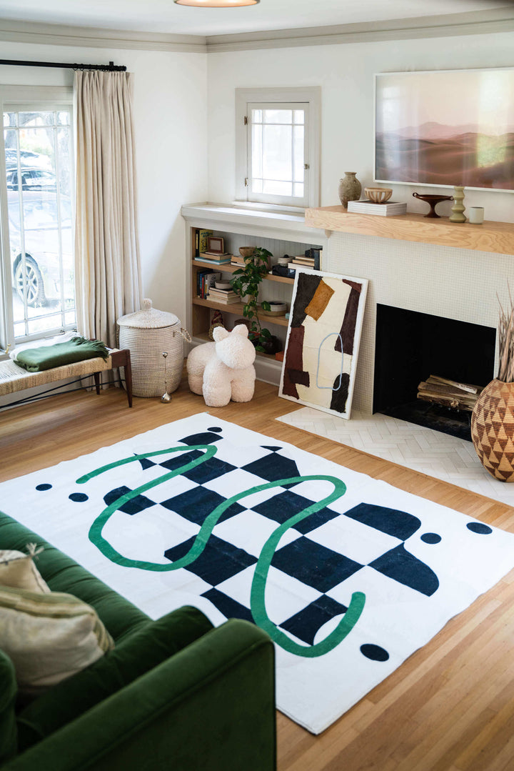 LanySpace Black and White Checkered Rug in Living Room