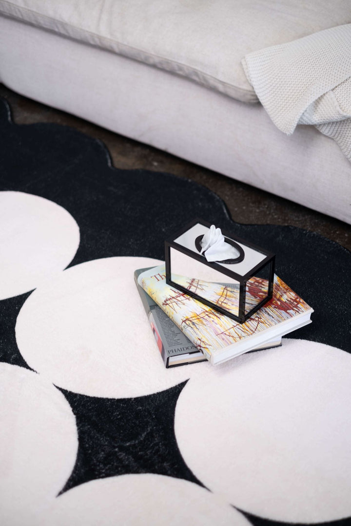 Books on LanySpace Irregular Ivory/Black Geometric Rug 