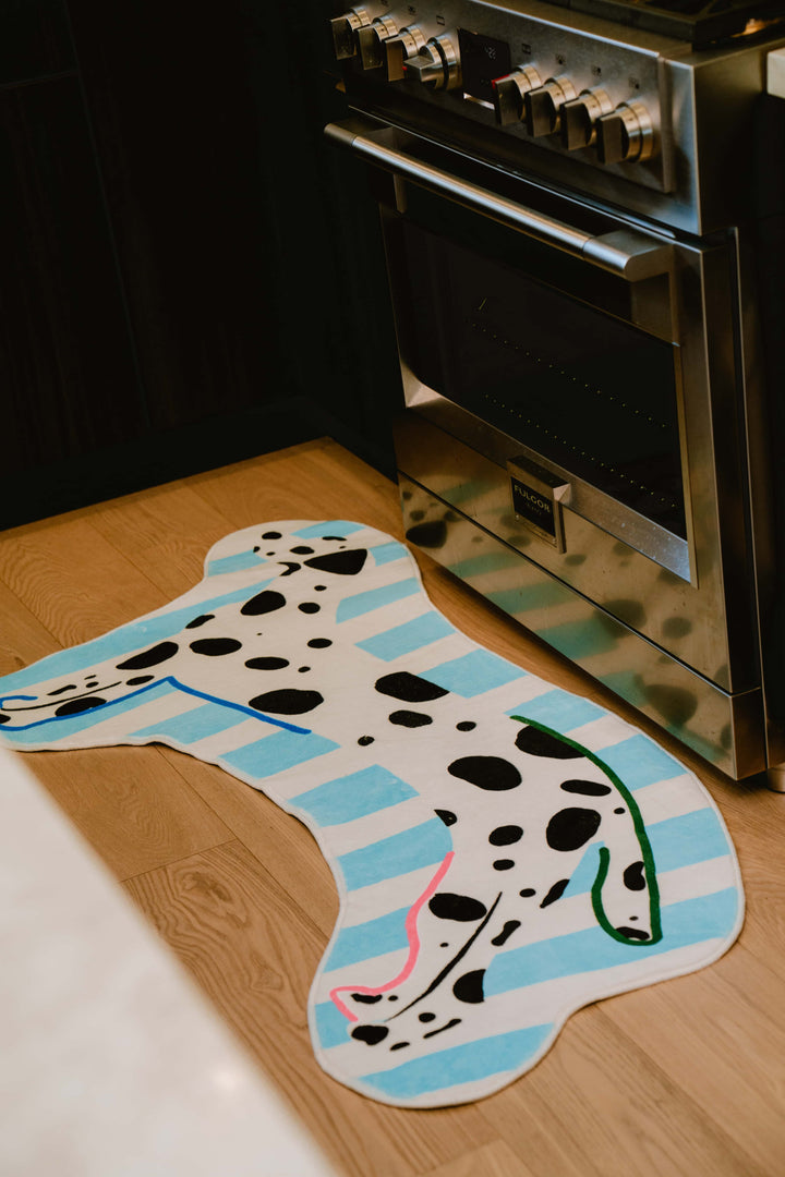 LanySpace Blue Irregular Shaped Dalmatian Runner by the Kitchen Stove