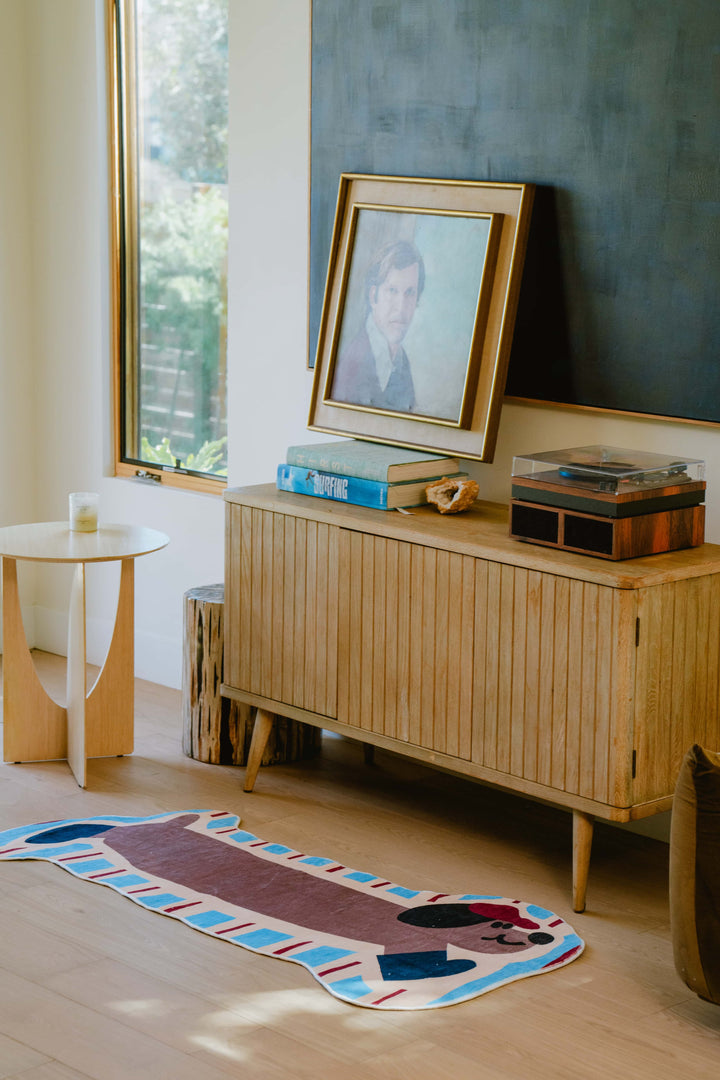 LanySpace Irregular Shaped Dachshund Runner beside Media Console