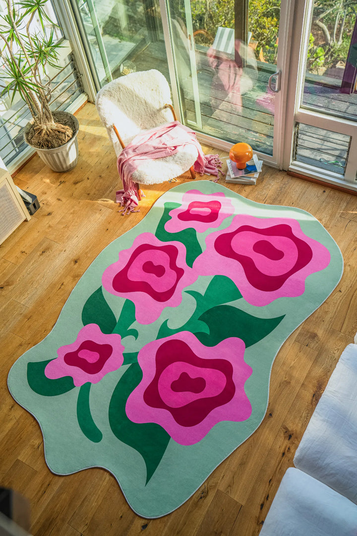 Lany Space x Maggie Stephenson Irregular Rose Garden Floral Rug, 7'x10', in the living room