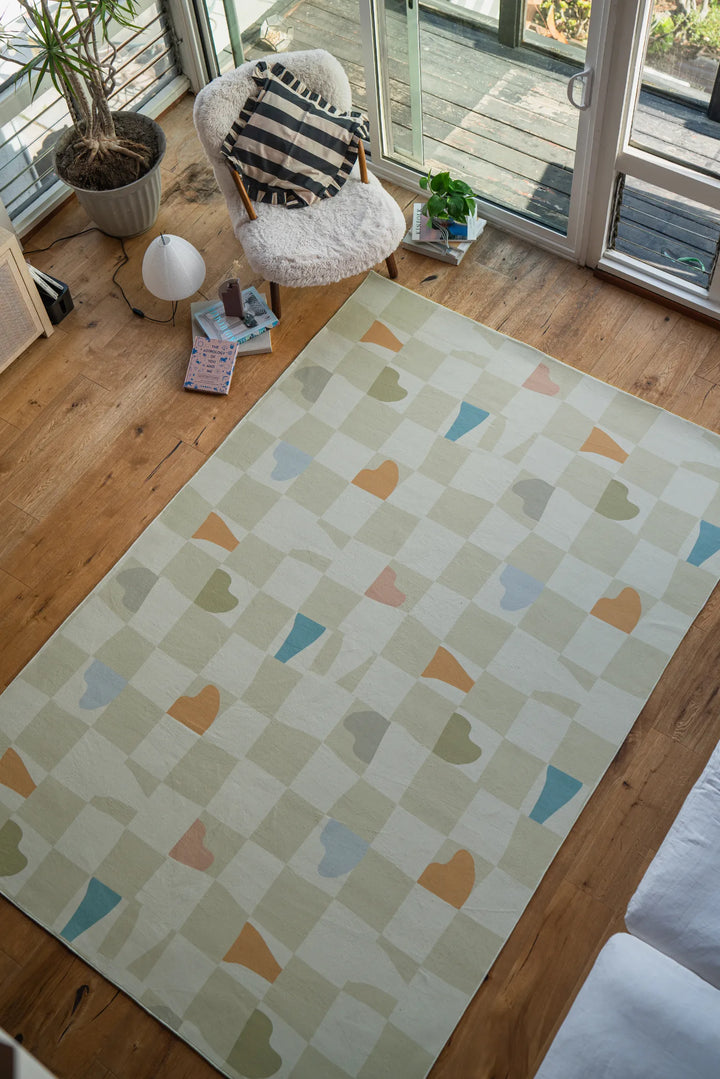 Lany Space x Jonnie Li Modern Mosaic Neutral Pastel Rug, 7' x 10', in the living room