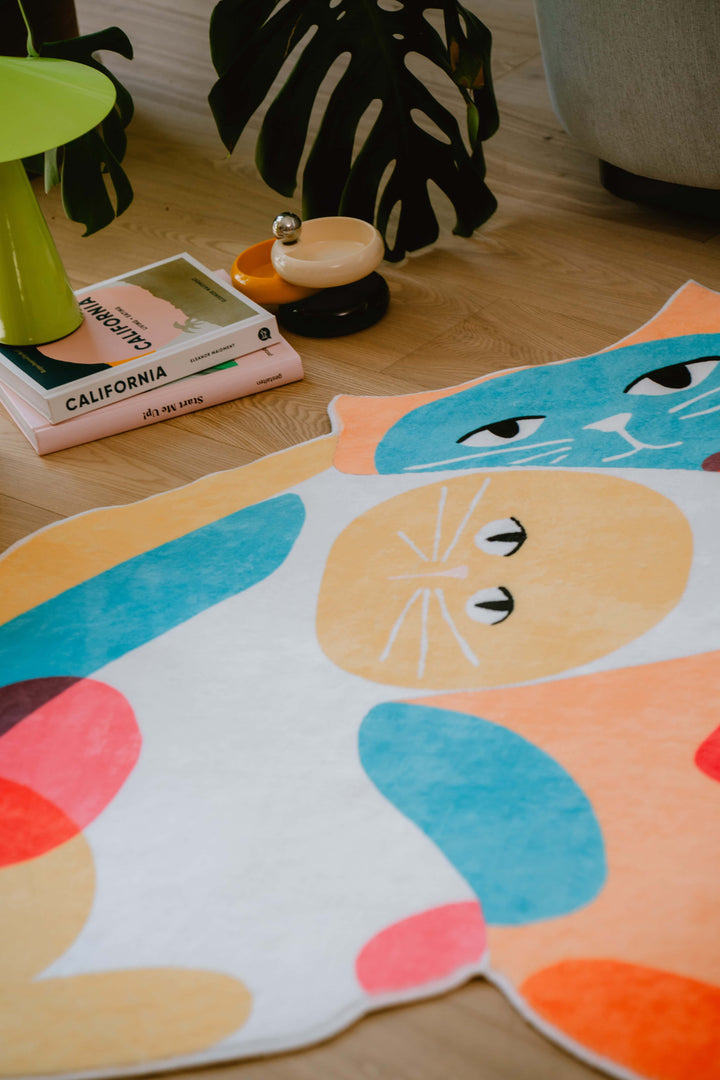 Details of LanySpace Heart Shaped Yellow & Orange Cuddle Cat Rug