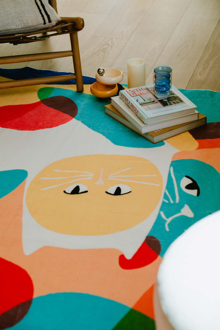 Cozy Reading on LanySpace Heart Shaped Cuddle Cat Rug