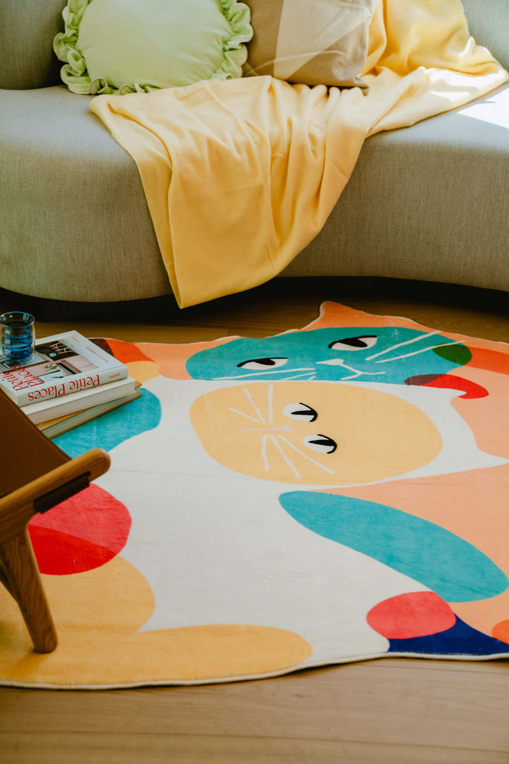 Cozy Reading on LanySpace Heart Shaped Cuddle Cat Rug (6’x7’)