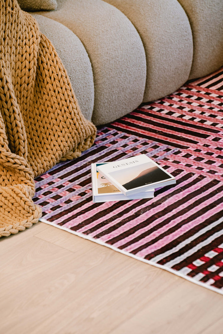 Cozy Reading on LanySpace Red Polka Dot and Stripe Pattern Rug