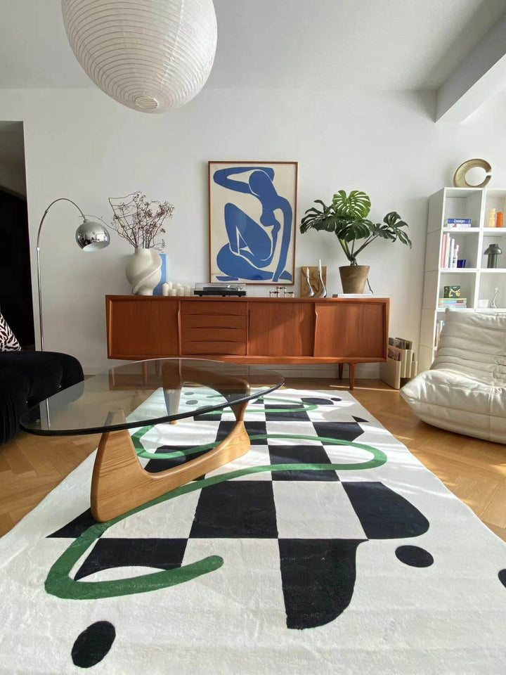 Overview of LanySpace Black and White Checkered Rug