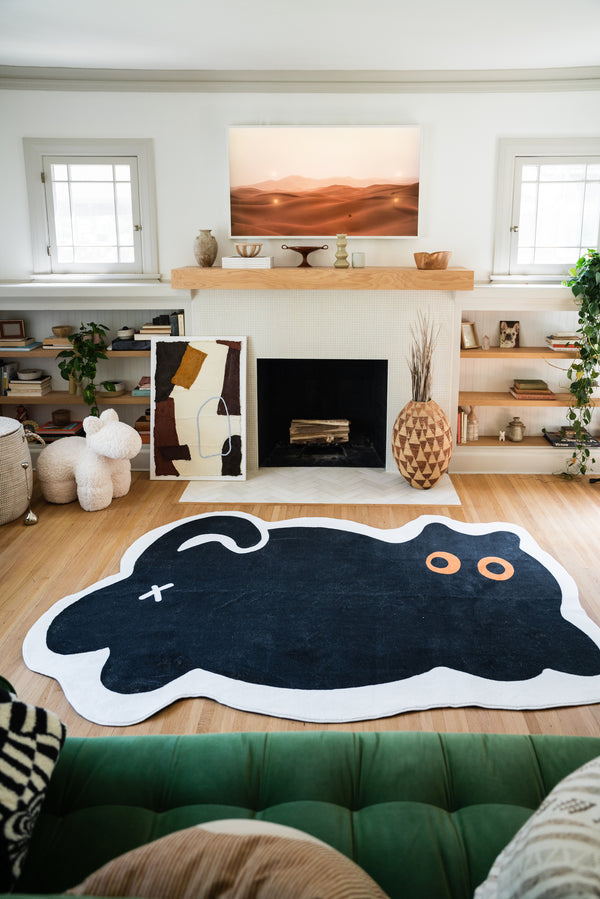 LanySpace Cute Black Cat Rug in the Living Room