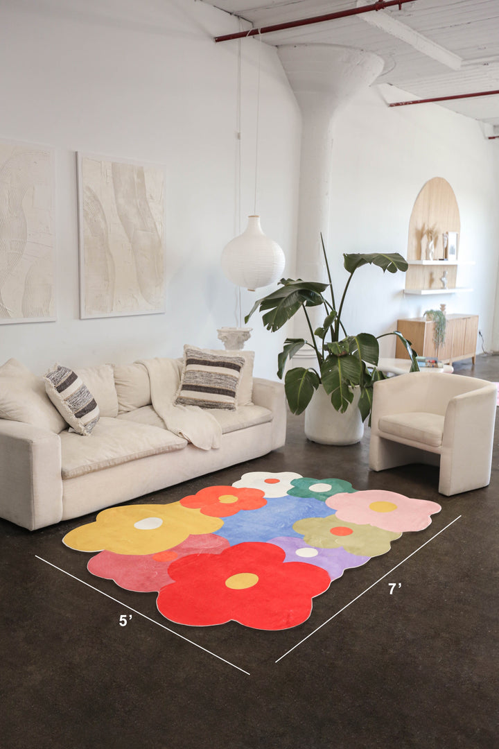 LanySpace Funky Flowers Rug, 5x7, in the living room