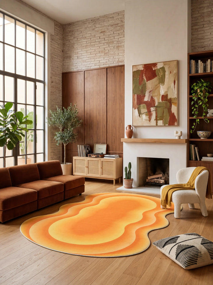Orange Modern Abstract Wavy Area Rug by Juan Marquez – Lany Space
